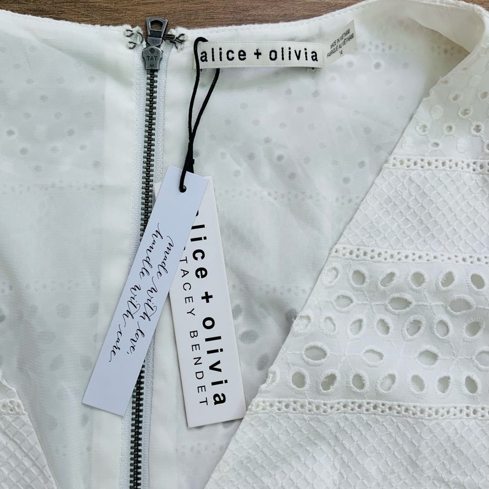 Alice + Olivia Paulina Puff Sleeve Eyelet Romper - Picture 10 of 12
